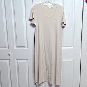 L.L. Bean Cream Short Sleeve Cotton Casual Maxi Dress Size M